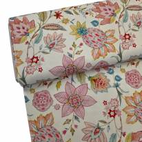 Canvas Stoff florales Muster mit großen, stilisierten Blüten und kunstvollen Blattranken