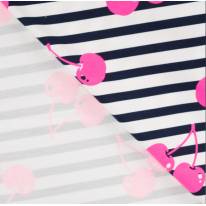 French Terry in schwarz weißen Streifen und Kirschen in Neonpink