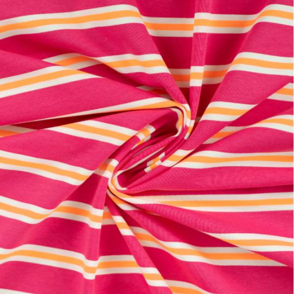 French Terry in orange weißen Streifen  in Neonpink