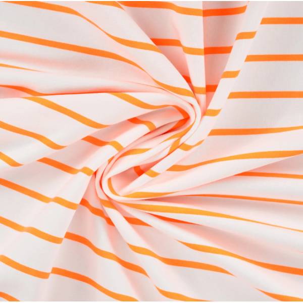 French Terry in weiß mit Neon orange Streifen