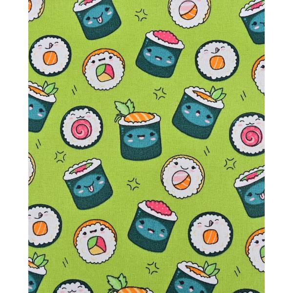 Baumwolle mit grünem Hintergrund mit Sushi Motiv